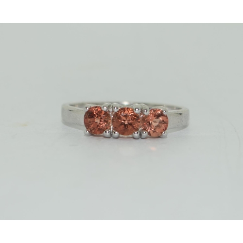 364 - 9ct white gold ladies 3 stone Tourmaline ring size N