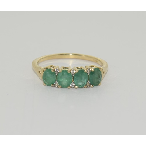 425 - 9ct Gold 4 stone Emerald ring. Size P 1/2.