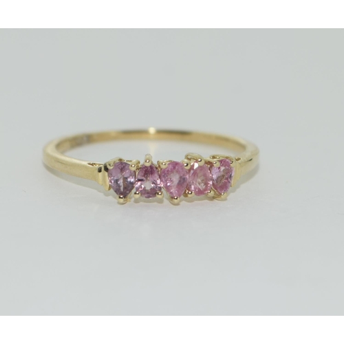 345 - A 9ct Gold pink Sapphire 5 Stone ring Size P