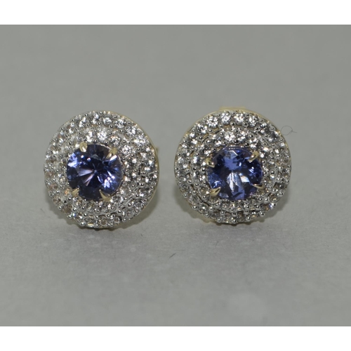 468 - A pair of  9ct gold Tanzanite and Zircon earrings.