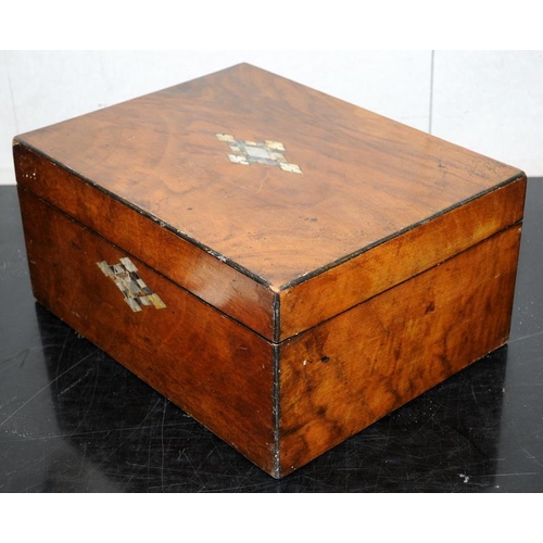 14 - Antique hinged wooden box with MOP inlay