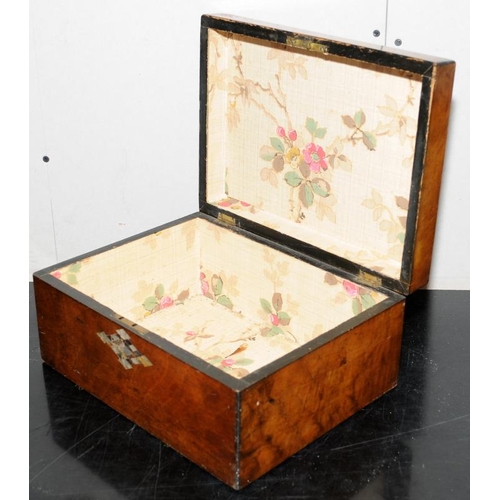 14 - Antique hinged wooden box with MOP inlay