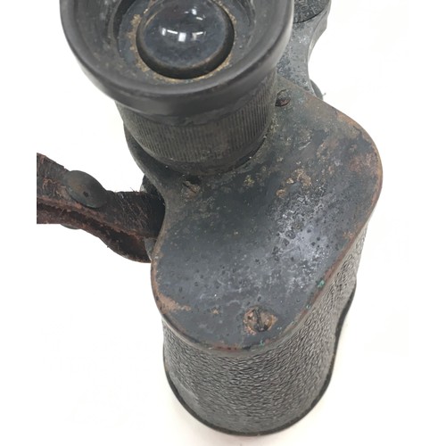 136 - Pair of early military binoculars with crows foot markings.