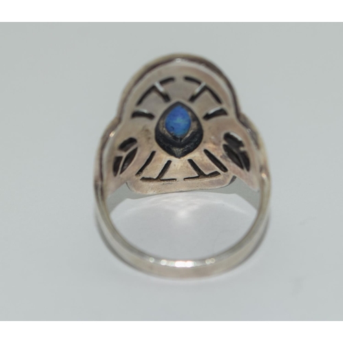 400 - A silver opal and marcasite ring Size O