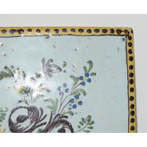 232 - French (Northern France) early polychrome tile depicting a basket of flowers c1800s, 4.6