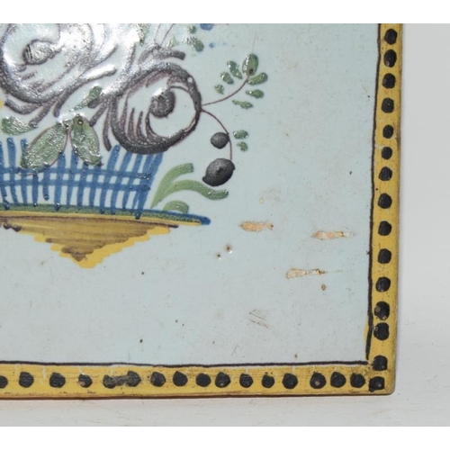 232 - French (Northern France) early polychrome tile depicting a basket of flowers c1800s, 4.6