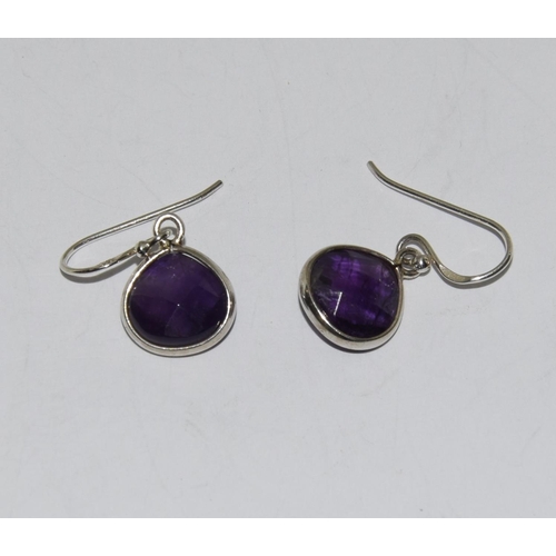 434 - Vintage amethyst drop earrings and ring Size m