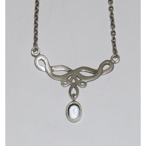 433 - Art Nouveau inspired blue topaz 925 silver necklace.