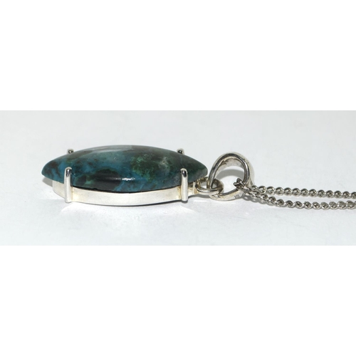 454 - Large marquise shape turquoise 925 silver pendant.