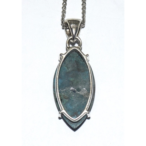 454 - Large marquise shape turquoise 925 silver pendant.