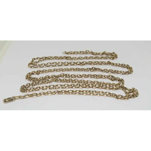 403 - 9ct gold Muff /Guard chain with fancy rope design and end clip , 200cm long 34g