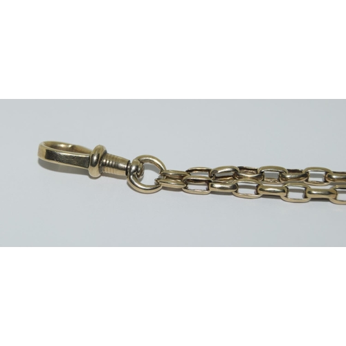 403 - 9ct gold Muff /Guard chain with fancy rope design and end clip , 200cm long 34g