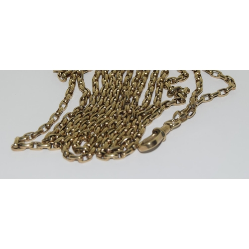 403 - 9ct gold Muff /Guard chain with fancy rope design and end clip , 200cm long 34g