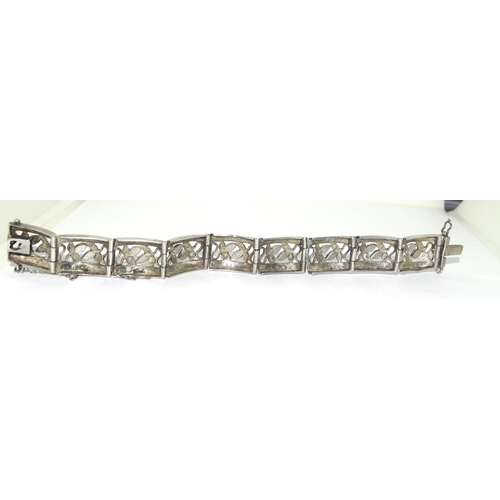 311 - Silver filigree design marcasite and jet bracelet