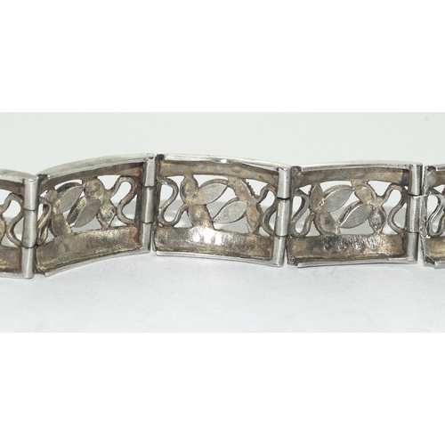 311 - Silver filigree design marcasite and jet bracelet