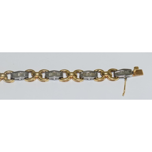 347 - Superb 18ct two tone gold ladies diamond set diamond bracelet set with Baguette diamonds approx 2ct