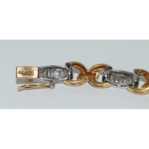 347 - Superb 18ct two tone gold ladies diamond set diamond bracelet set with Baguette diamonds approx 2ct