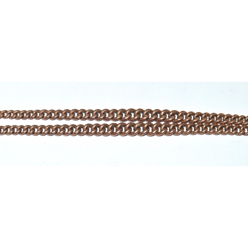 389 - 9ct rose gold graduated link watch chain and T bar each link fully hallmarked 40cm long 38.4g