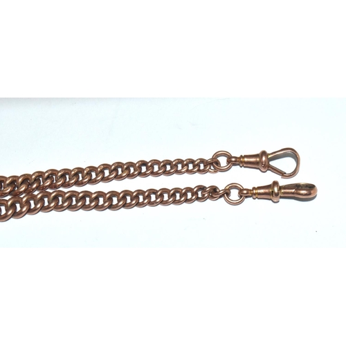 389 - 9ct rose gold graduated link watch chain and T bar each link fully hallmarked 40cm long 38.4g