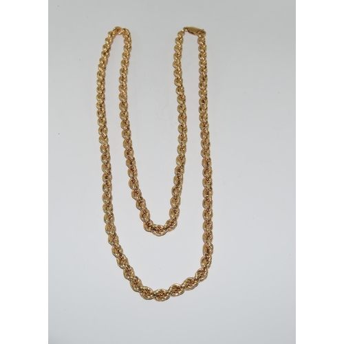 354 - 9ct gold heavy set rope chain 70cm 19g