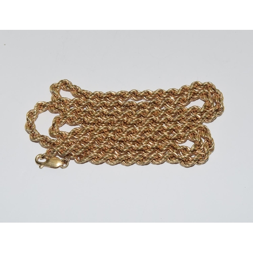 354 - 9ct gold heavy set rope chain 70cm 19g