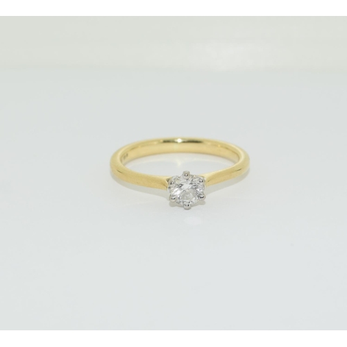 387 - 18ct gold ladies Diamond solitaire ring with certificate stating 0.32 ct with full description of co... 