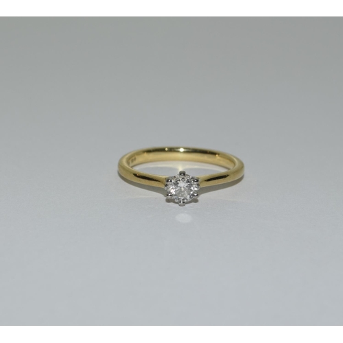 387 - 18ct gold ladies Diamond solitaire ring with certificate stating 0.32 ct with full description of co... 