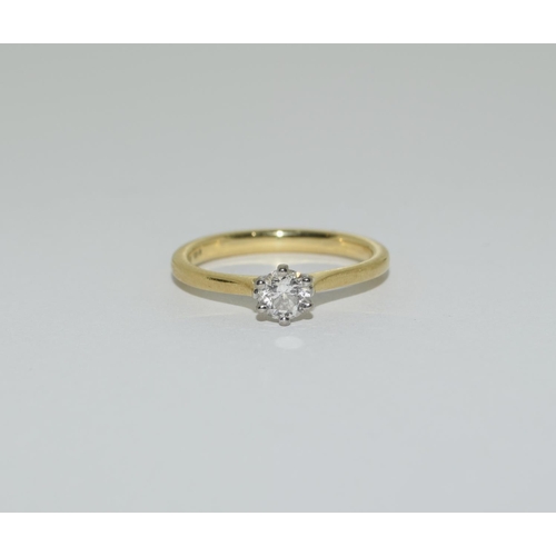 387 - 18ct gold ladies Diamond solitaire ring with certificate stating 0.32 ct with full description of co... 