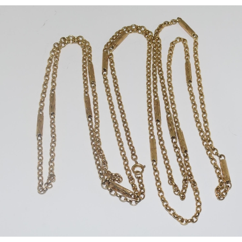 334 - 9ct gold ladies fancy link Gaurd/Muff chain 150 cm long 37g