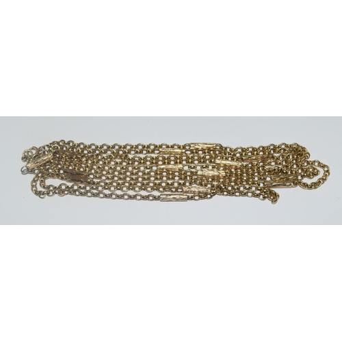 334 - 9ct gold ladies fancy link Gaurd/Muff chain 150 cm long 37g