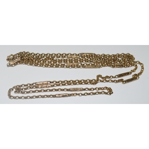 334 - 9ct gold ladies fancy link Gaurd/Muff chain 150 cm long 37g