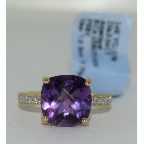 359 - 14ct gold ladies new with tags  Amethyst and diamond ring size N