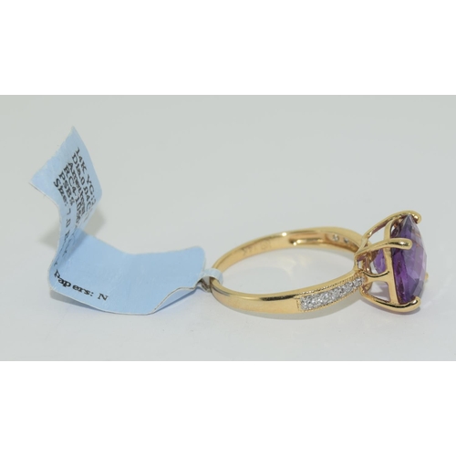 359 - 14ct gold ladies new with tags  Amethyst and diamond ring size N