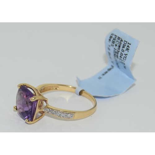 359 - 14ct gold ladies new with tags  Amethyst and diamond ring size N