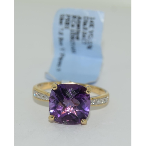 359 - 14ct gold ladies new with tags  Amethyst and diamond ring size N