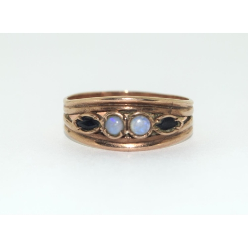 339 - 9ct rose gold ladies Opal and sapphire ring size R