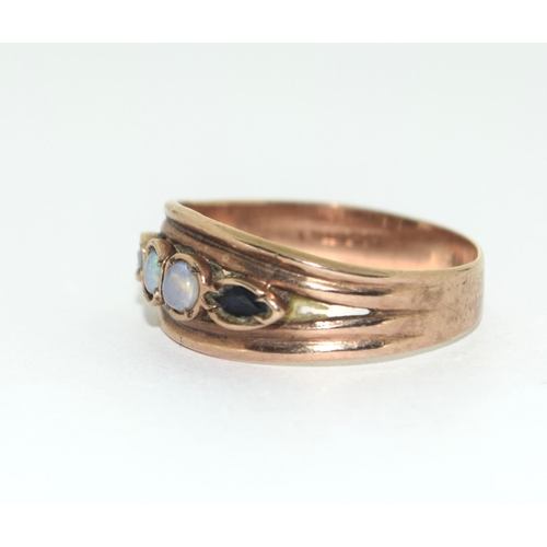 339 - 9ct rose gold ladies Opal and sapphire ring size R