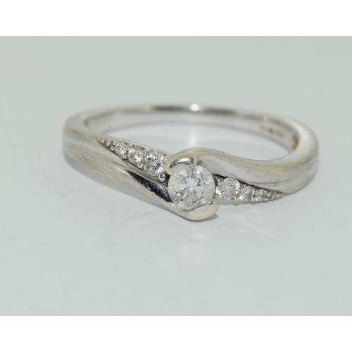 374 - 9ct white gold ladies diamond ring h/m for 0.33ct size S