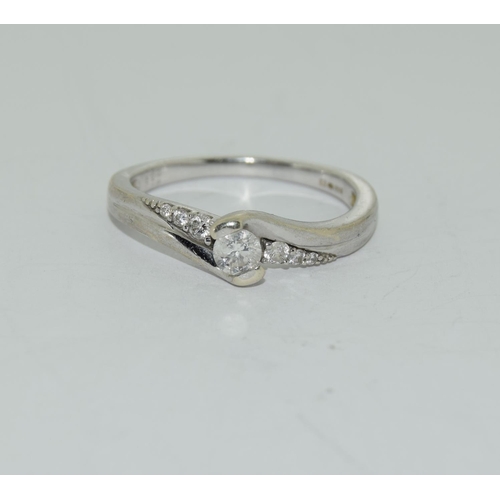 374 - 9ct white gold ladies diamond ring h/m for 0.33ct size S