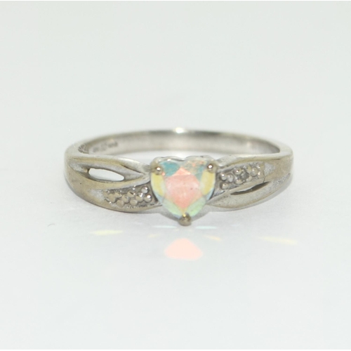 401 - 9ct white gold Opal and Diamond ring H/M in ring as Diamond size M