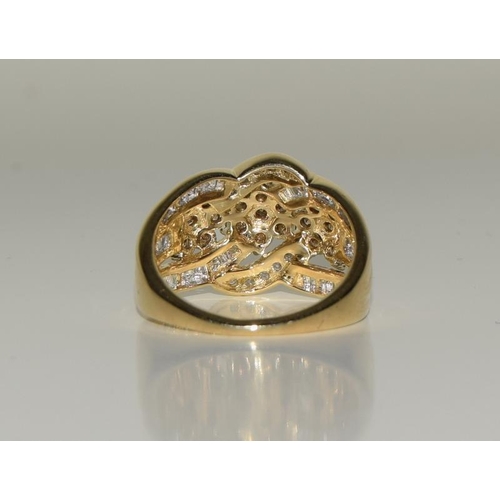 425 - 9ct gold ladies champagne diamond ring approx 1.5ct  size M