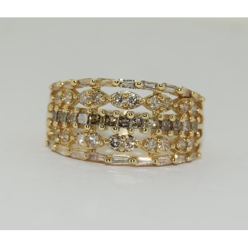 436 - 9ct Gold champagne diamond ring approx 1ct, size N