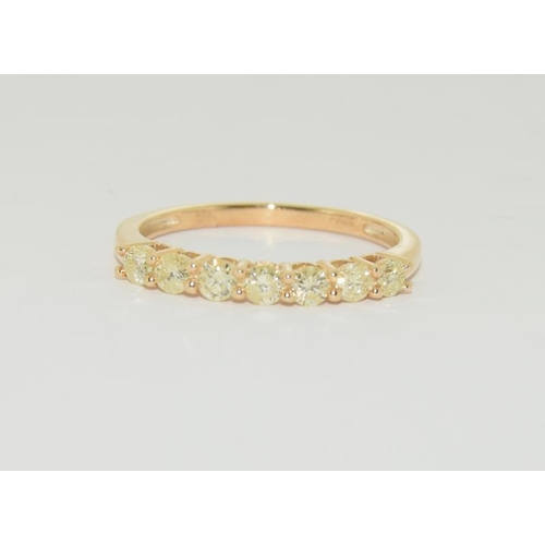 443 - 9ct Gold 7 stone yellow diamond 1/2 eternity ring, N