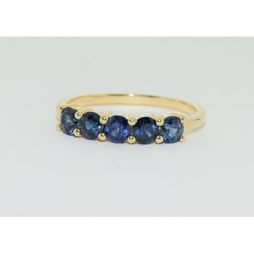 447 - 9ct Gold 5 stone sapphire 1/2 eternity ring, Size N