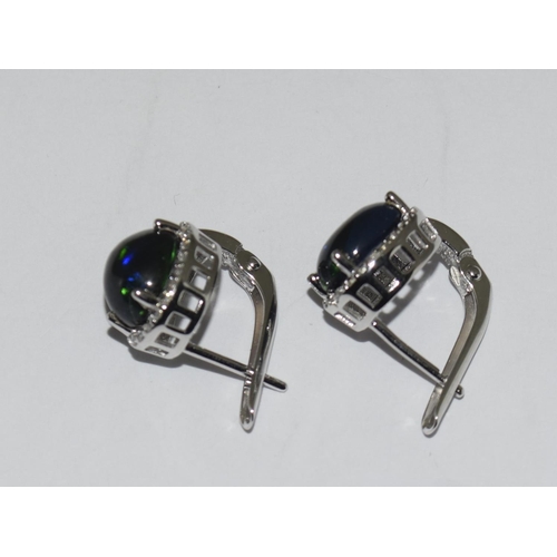 423 - Silver black opal earrings.