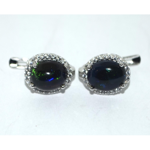 423 - Silver black opal earrings.