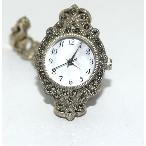 390 - Silver marcasite ladies watch - working.