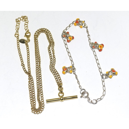 381 - Silver gilt necklace together with a silver enamel bracelet.