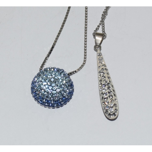 338 - Silver glitter ball necklace together with a silver drop necklace.