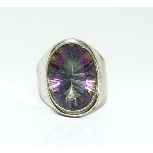 388 - Silver and mystic topaz ring. Size Q.